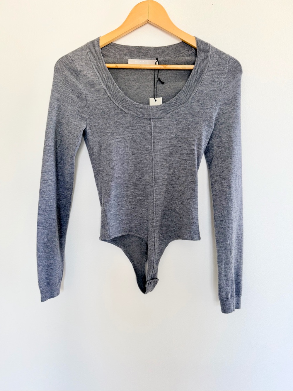 One Grey Day Wool Silk Knit Long Sleeve Bodysuit Gray NWT Small